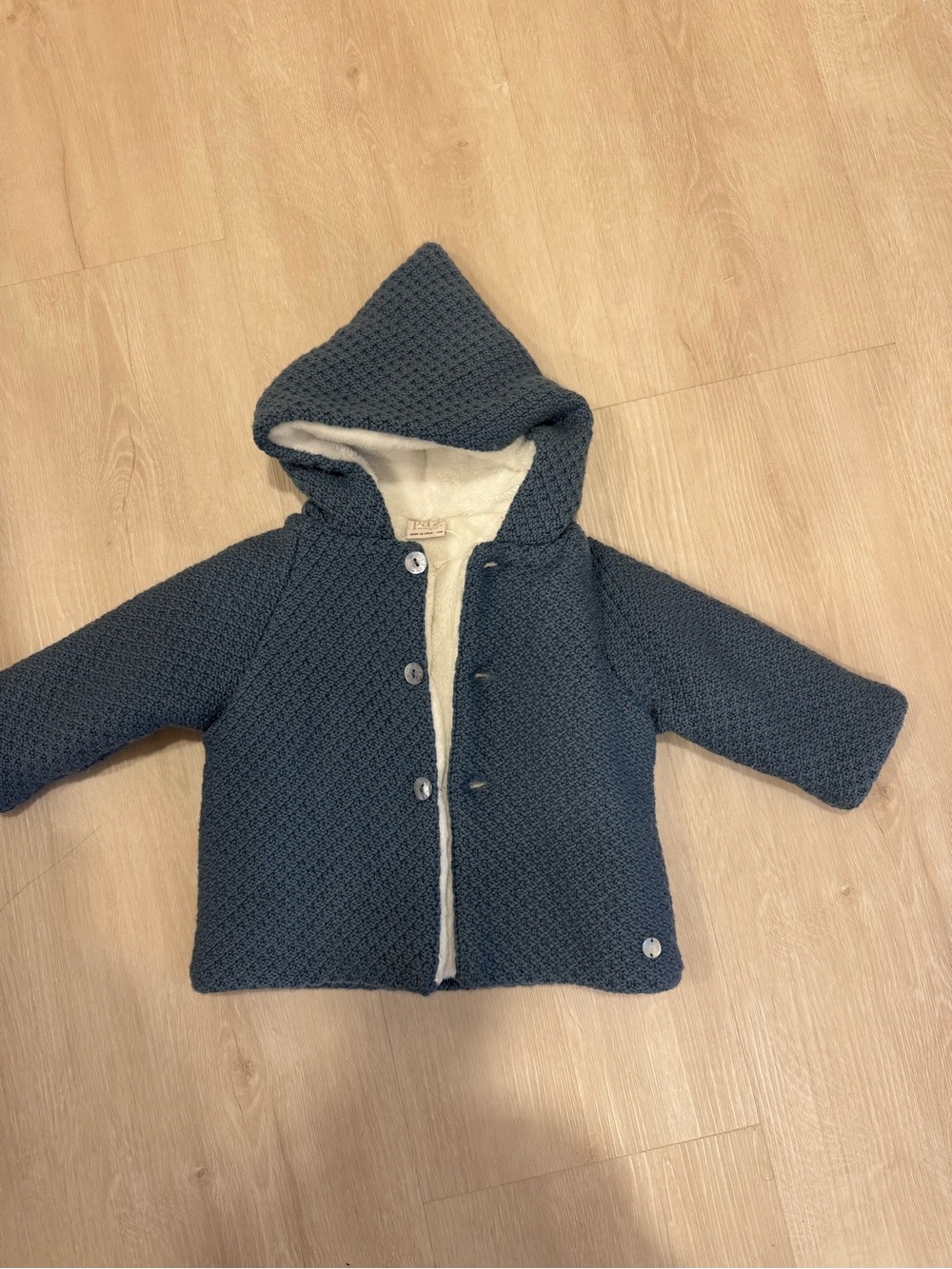 Children's Hooded Knit Puffer Jacket in Slate Blue
